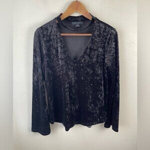 SANCTUARY Choker Neck Black Velvet Top Women’s XS goth grunge bell sleeve